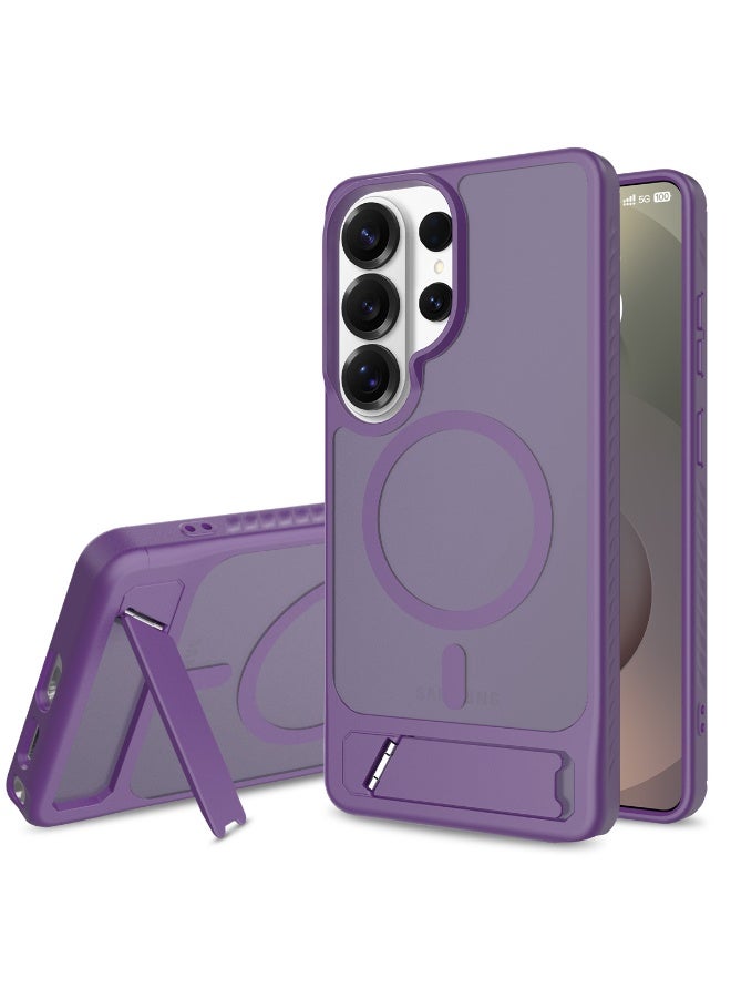 مناسب لحافظات Samsung S26 Ultra MagSafe، أغطية واقية مغناطيسية مع حوامل مخفية، حافظات هواتف مقاومة للصدمات، حافظة واقية عسكرية رفيعة ذات ظهر غير لامع لـ Galaxy S26 Ultra 5G (شفافة أرجوانية داكنة) - Image 1